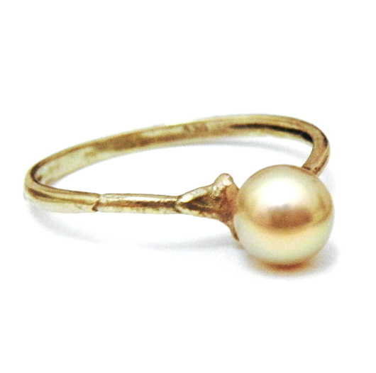Fused Gold Ring with AAA Metallic Pale Gold Pearl